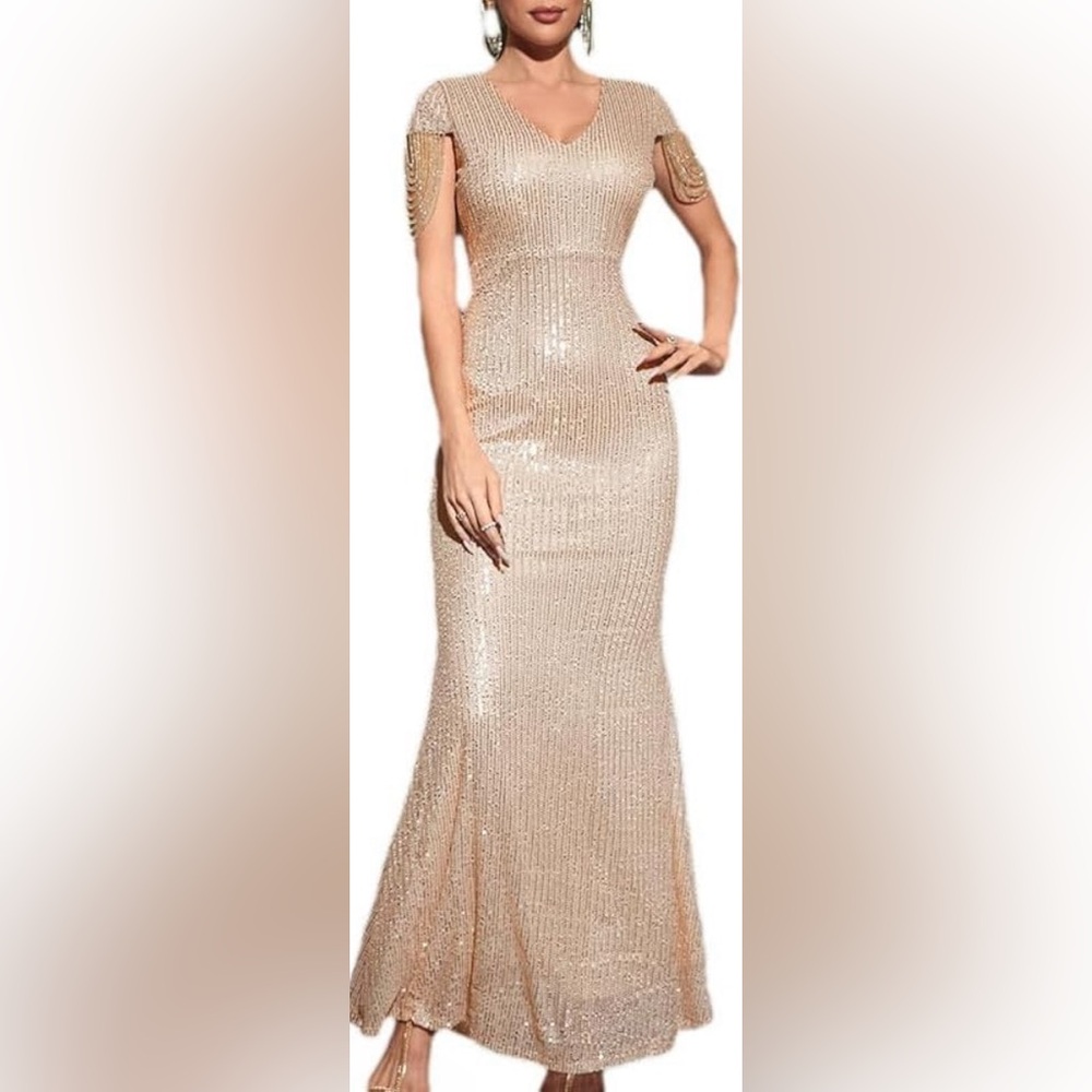 Sequins Rose-toned Gown #Pink Maxi Dress